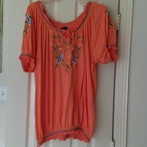 RXB coral boho top with embroidery